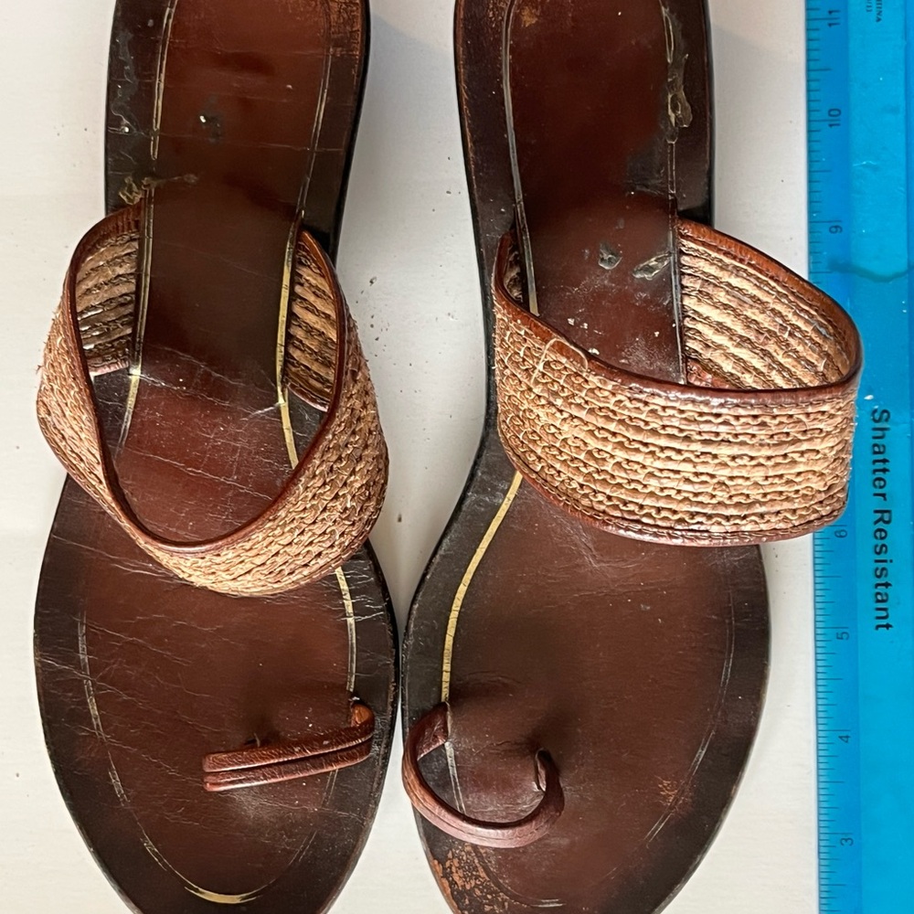 Brown Leather Woven Strap Sandals